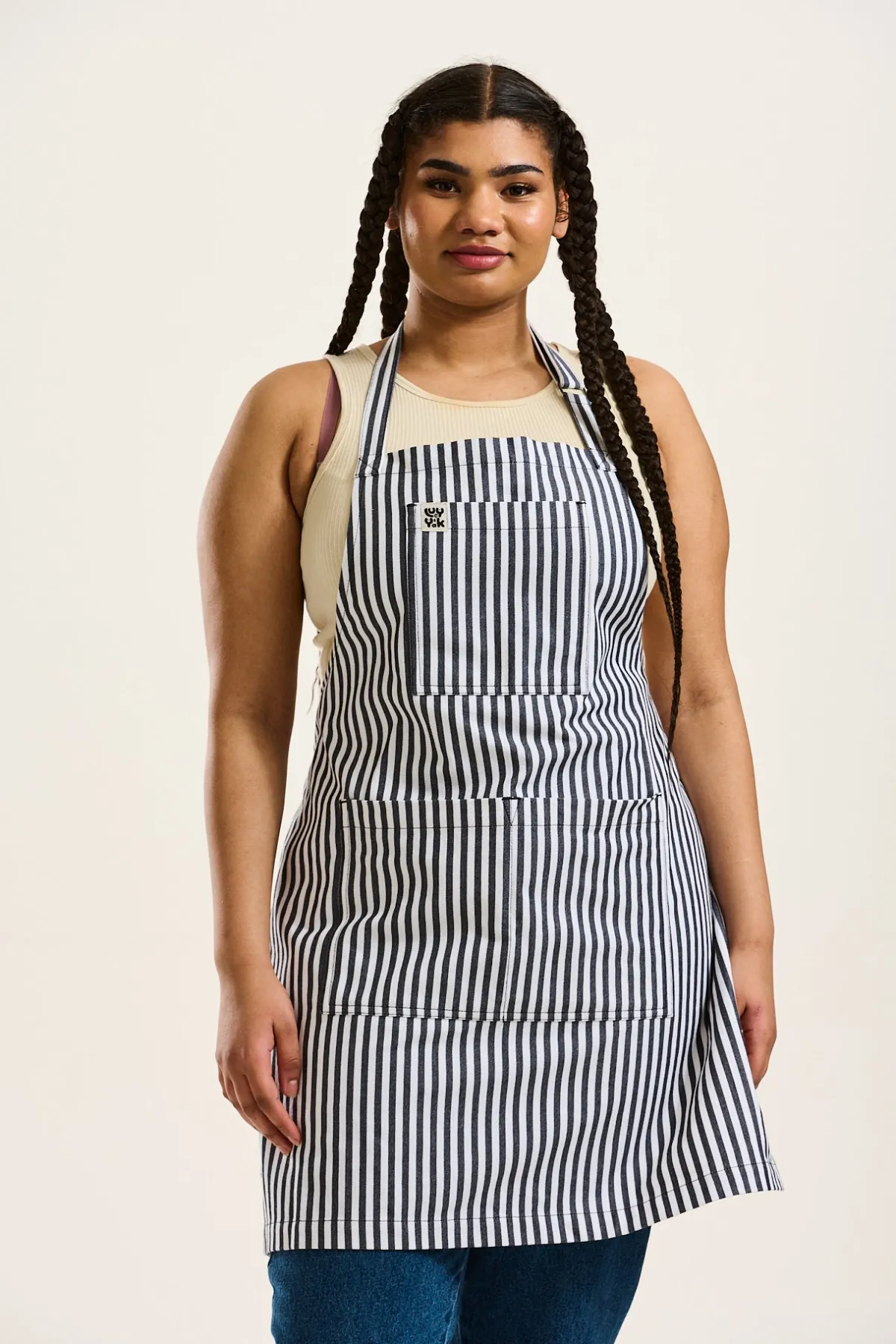 Discount Ada - Cotton Apron in Black & White Stripes All Accessories|All Workwear