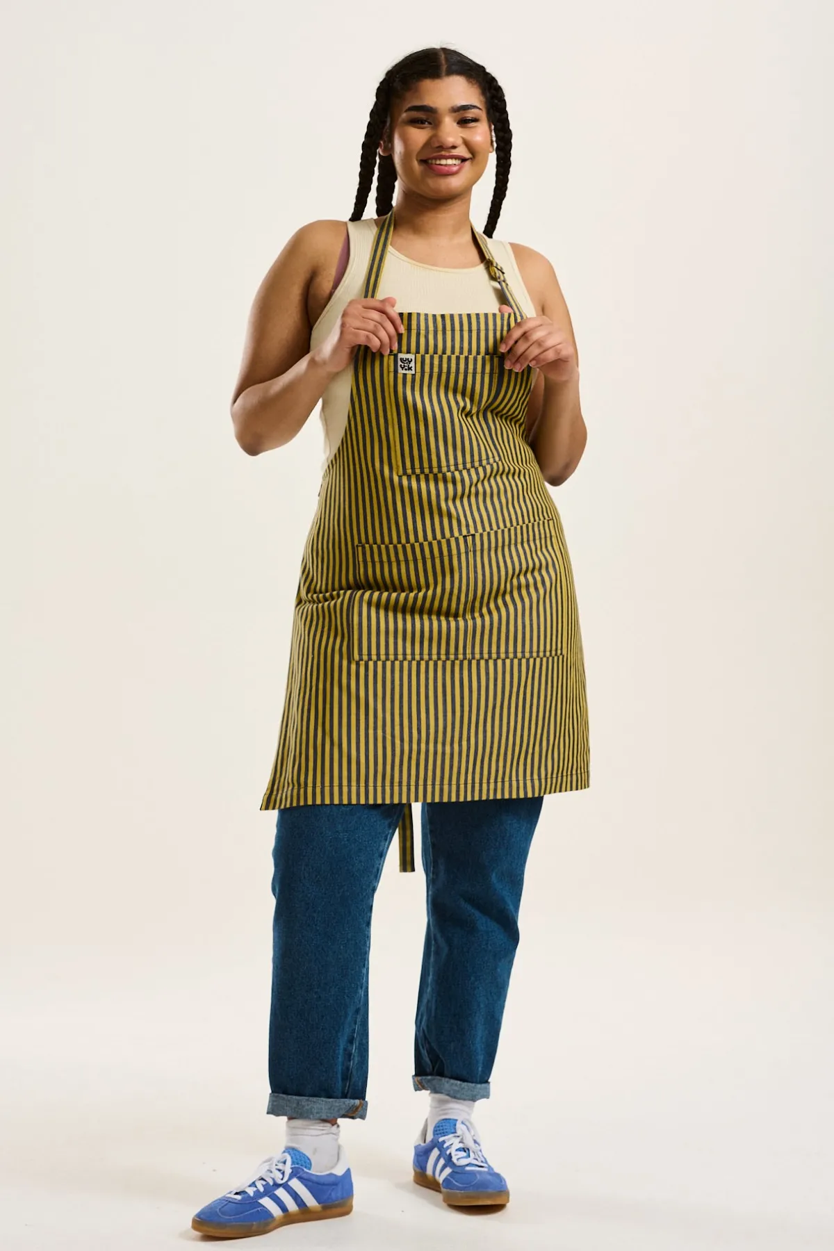 New Ada - Cotton Apron in Blue & Yellow Stripes All Accessories|Aprons
