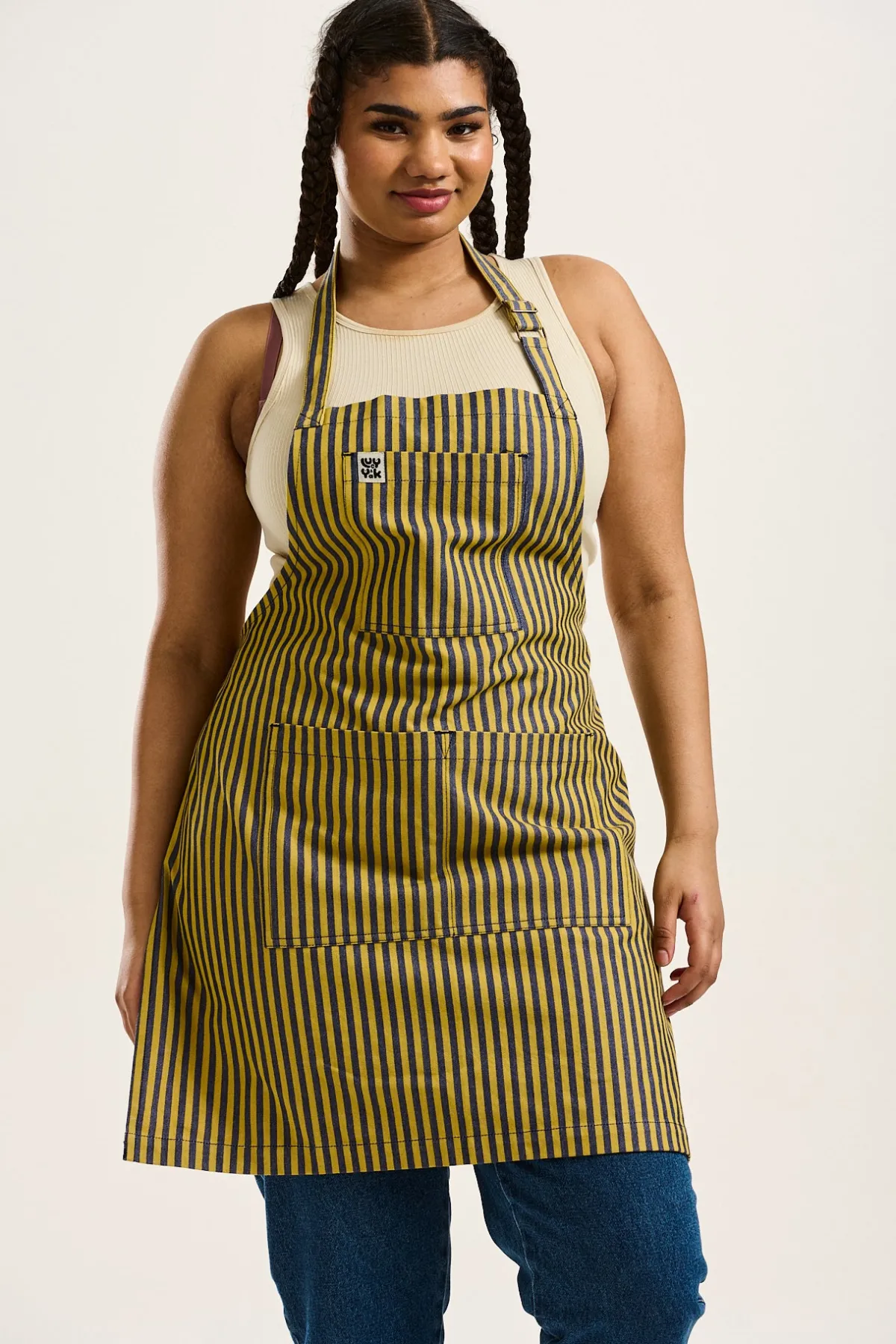 New Ada - Cotton Apron in Blue & Yellow Stripes All Accessories|Aprons