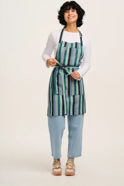 Fashion Ada - Cotton Apron in Herringbone Blue Stripe Print All Accessories|All Workwear