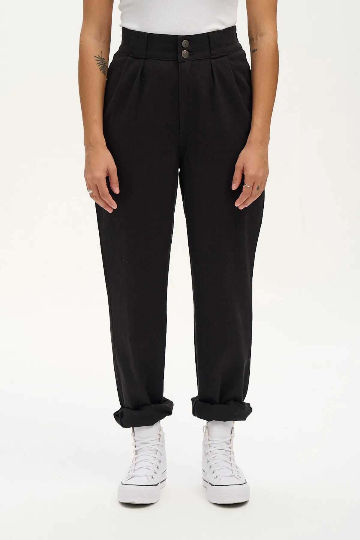 Fashion Addison - Tapered Twill Trousers in Black All Bottoms|Petite Range