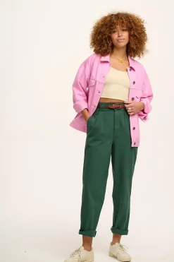Hot Addison - Tapered Twill Trousers in Posy Green All Bottoms|Petite Range