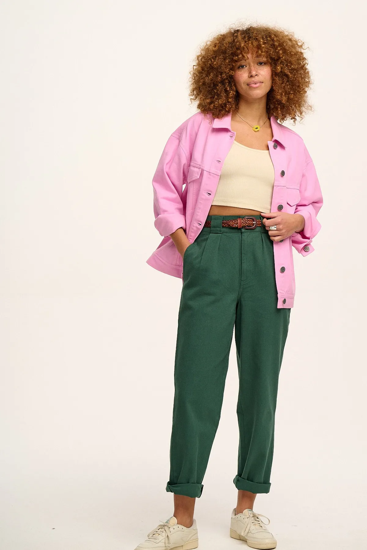 Hot Addison - Tapered Twill Trousers in Posy Green All Bottoms|Petite Range