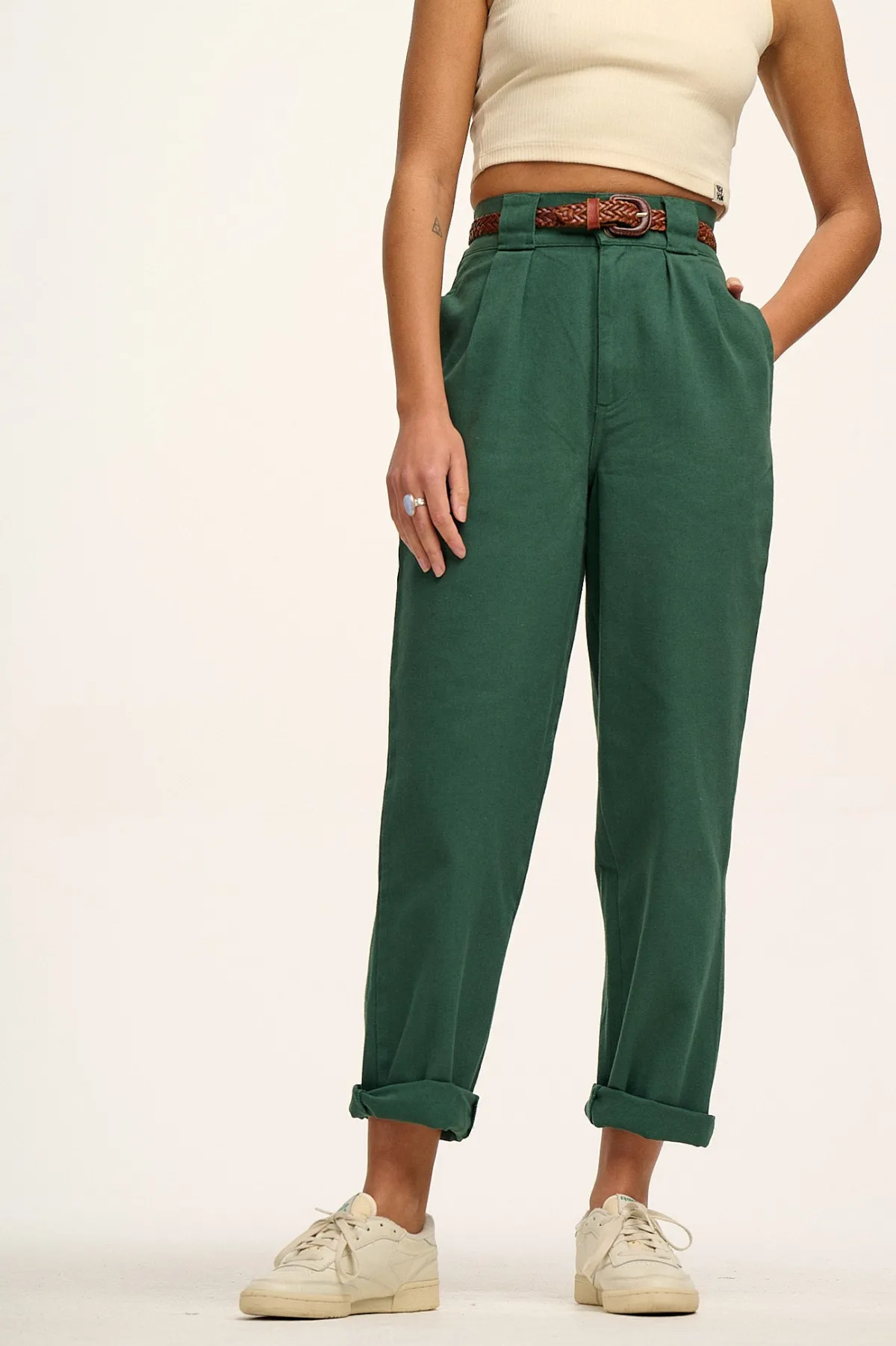 Hot Addison - Tapered Twill Trousers in Posy Green All Bottoms|Petite Range