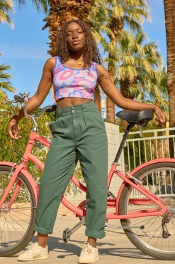Hot Addison - Tapered Twill Trousers in Posy Green All Bottoms|Petite Range