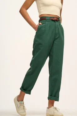 Hot Addison - Tapered Twill Trousers in Posy Green All Bottoms|Petite Range