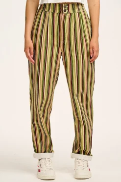 Fashion Addison - Tapered Twill Trousers in Elm Stripe All Bottoms