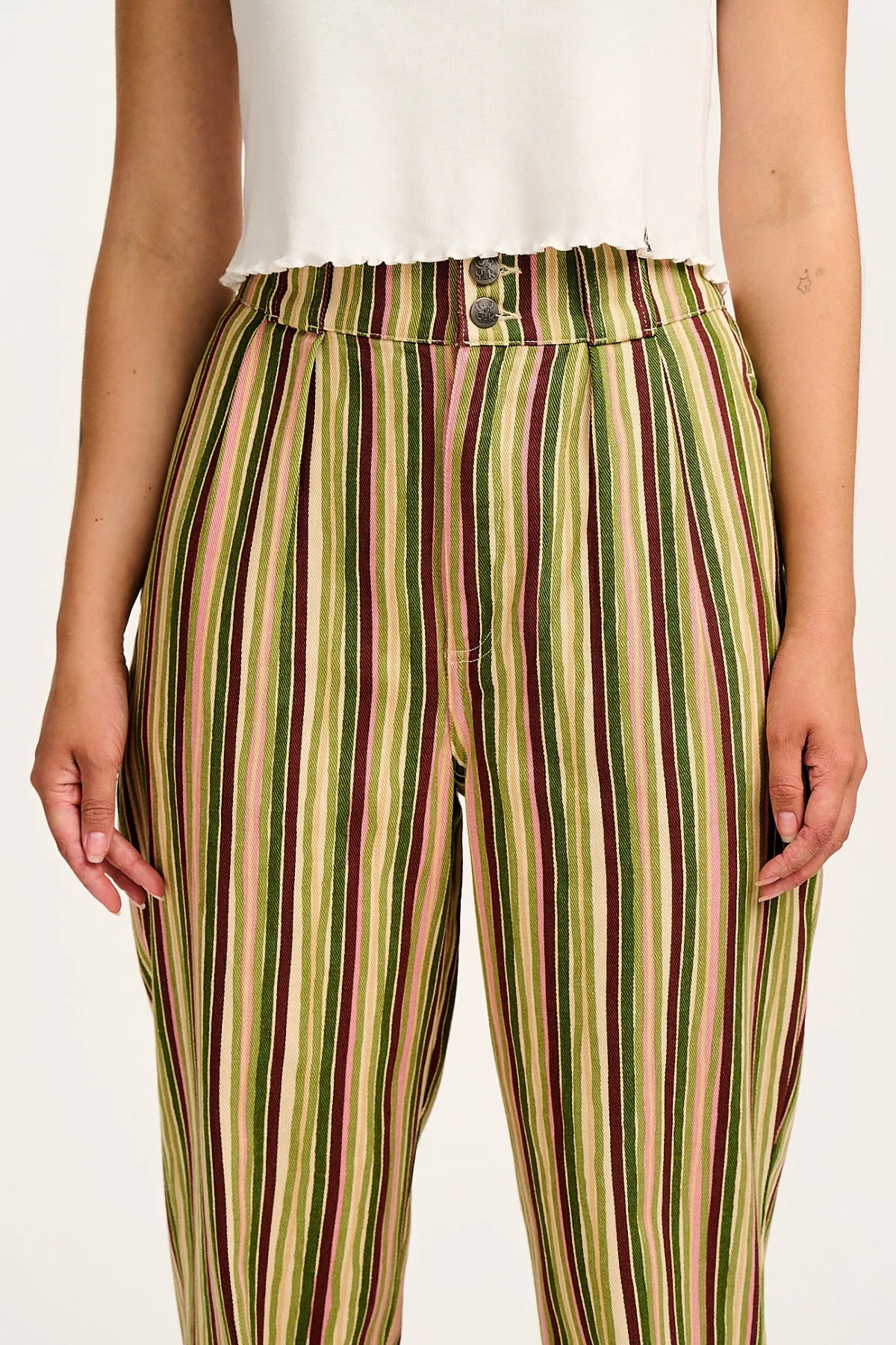 Fashion Addison - Tapered Twill Trousers in Elm Stripe All Bottoms