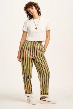Fashion Addison - Tapered Twill Trousers in Elm Stripe All Bottoms