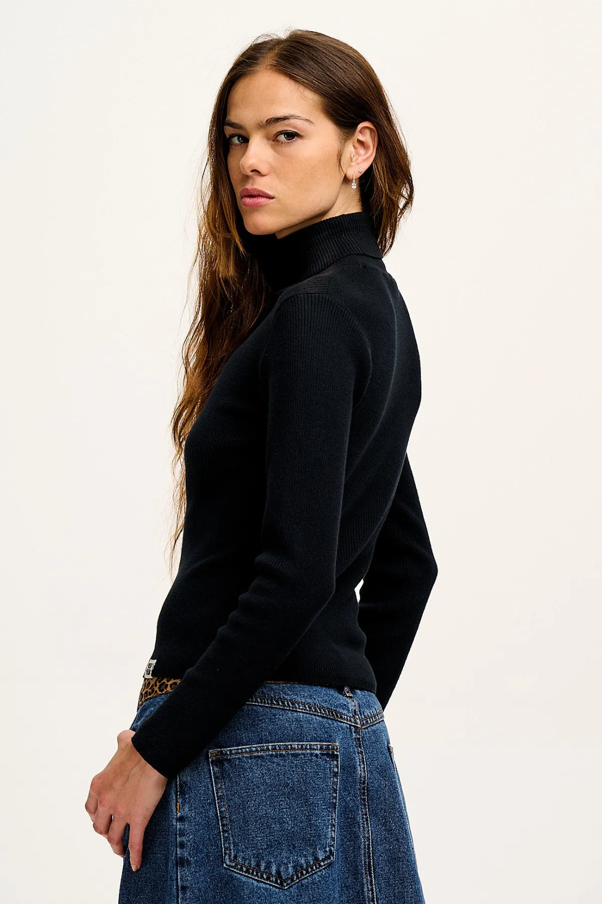 Clearance Aiden - Roll Neck Knitted Cotton Top in Black All Tops & Tees|Knitwear