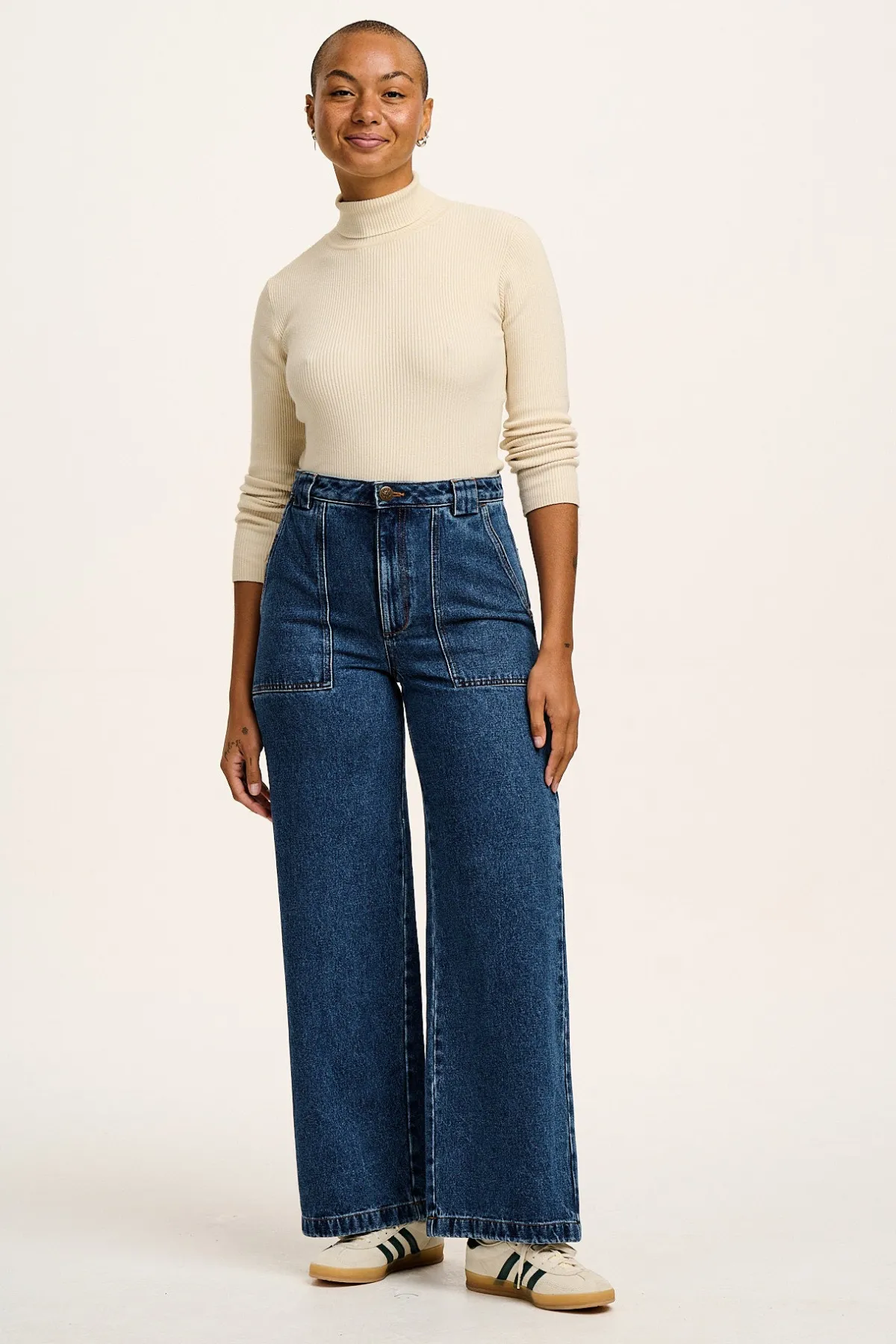 Fashion Aiden - Roll Neck Knitted Cotton Top in Pearl All Tops & Tees|Knitwear