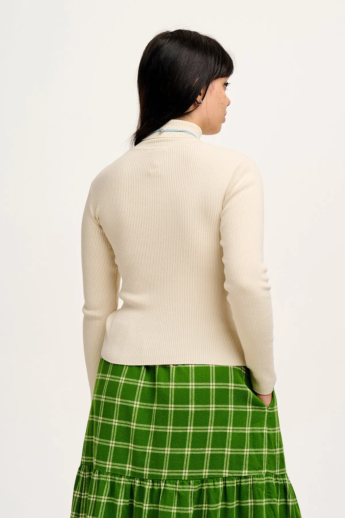 Fashion Aiden - Roll Neck Knitted Cotton Top in Pearl All Tops & Tees|Knitwear