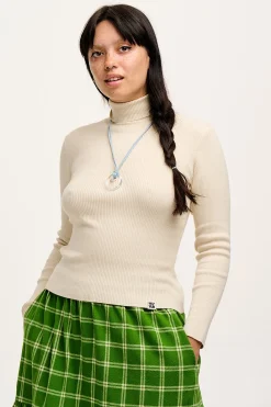 Fashion Aiden - Roll Neck Knitted Cotton Top in Pearl All Tops & Tees|Knitwear