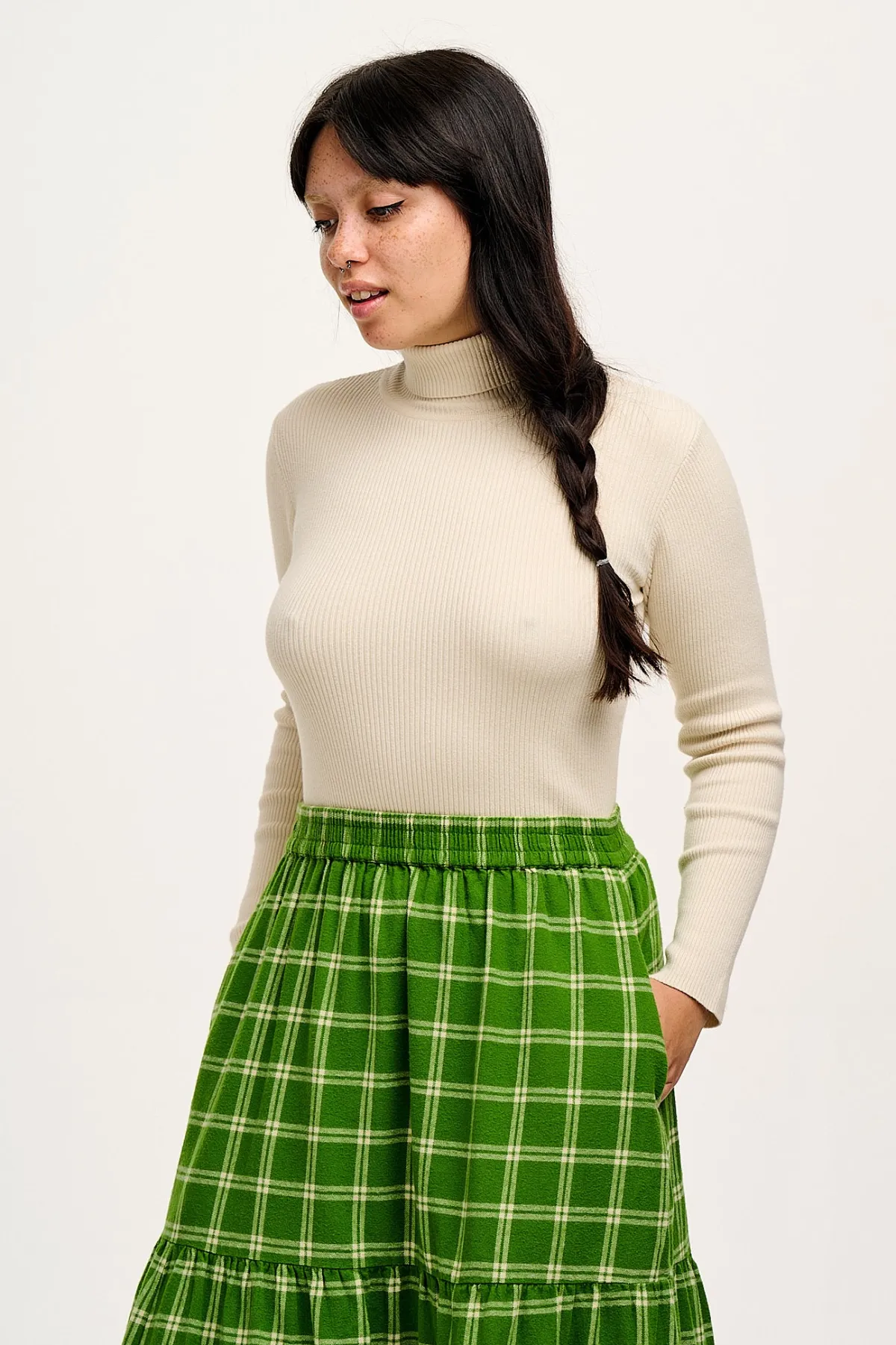 Fashion Aiden - Roll Neck Knitted Cotton Top in Pearl All Tops & Tees|Knitwear