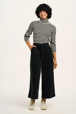 Online Aiden - Roll Neck Knitted Cotton Top in Black & White Stripe All Tops & Tees|Knitwear