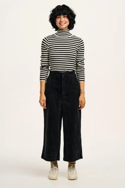 Online Aiden - Roll Neck Knitted Cotton Top in Black & White Stripe All Tops & Tees|Knitwear
