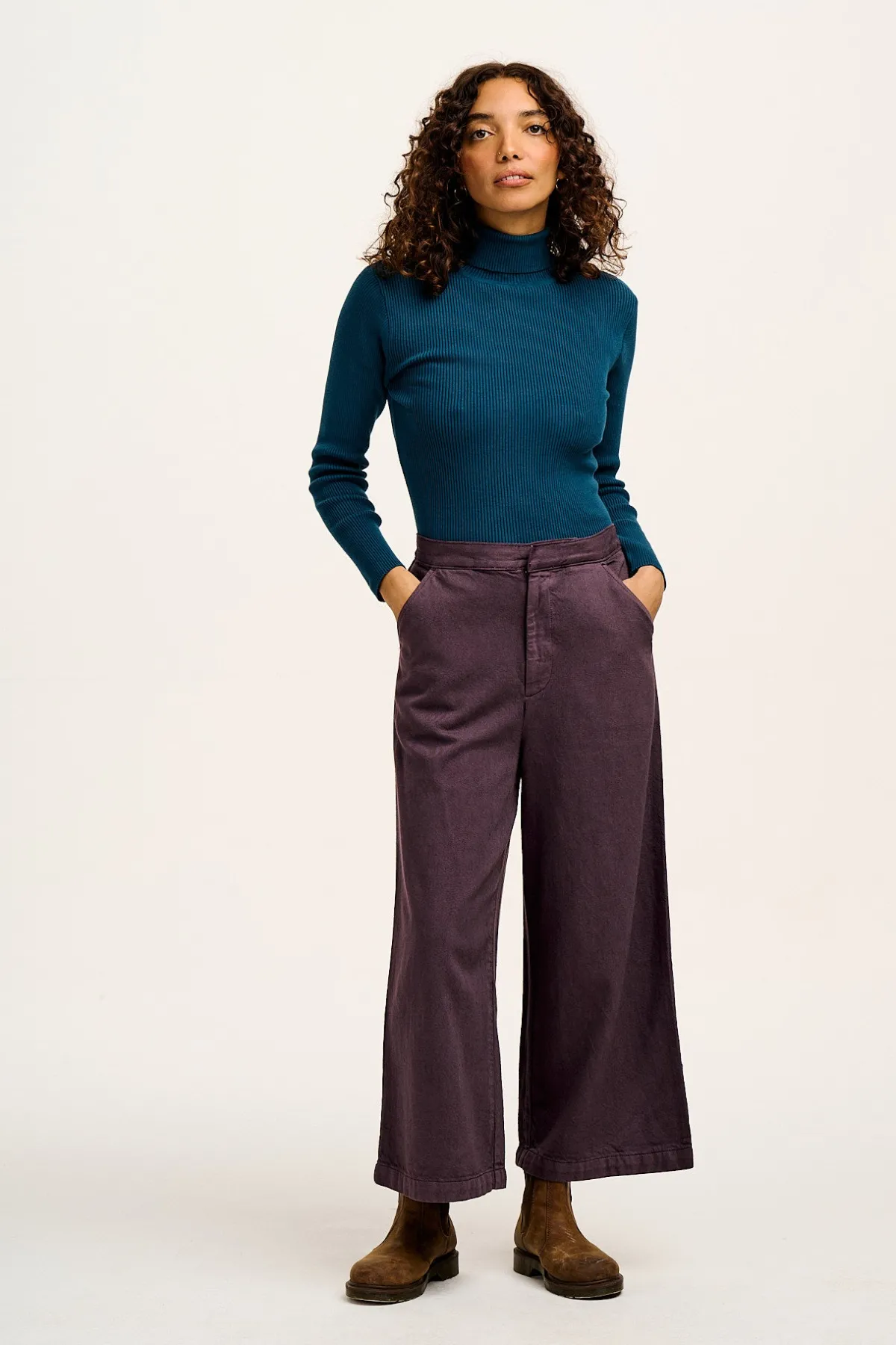 Outlet Aiden - Roll Neck Knitted Cotton Top in Twilight Blue All Tops & Tees|Knitwear