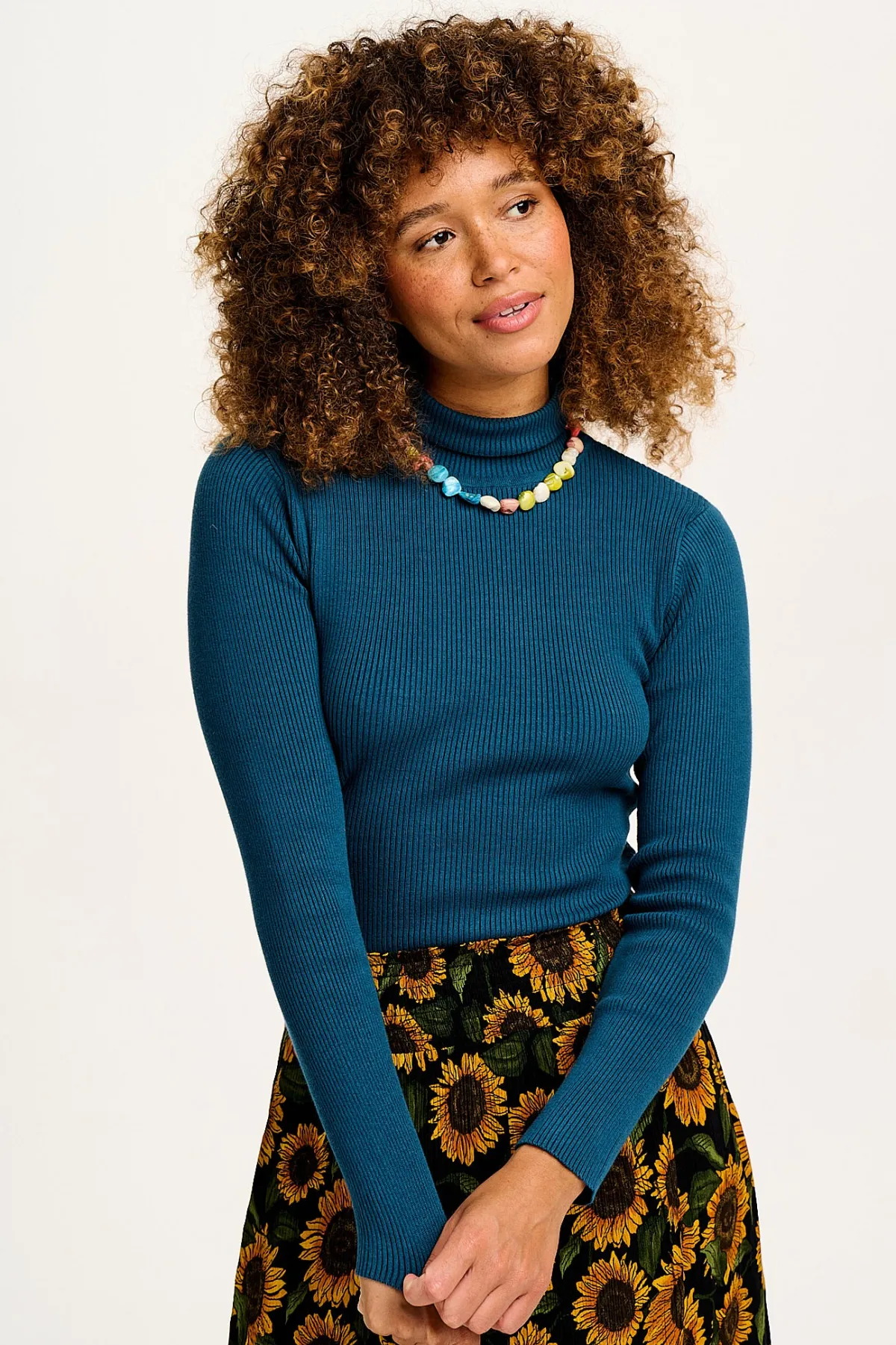 Outlet Aiden - Roll Neck Knitted Cotton Top in Twilight Blue All Tops & Tees|Knitwear