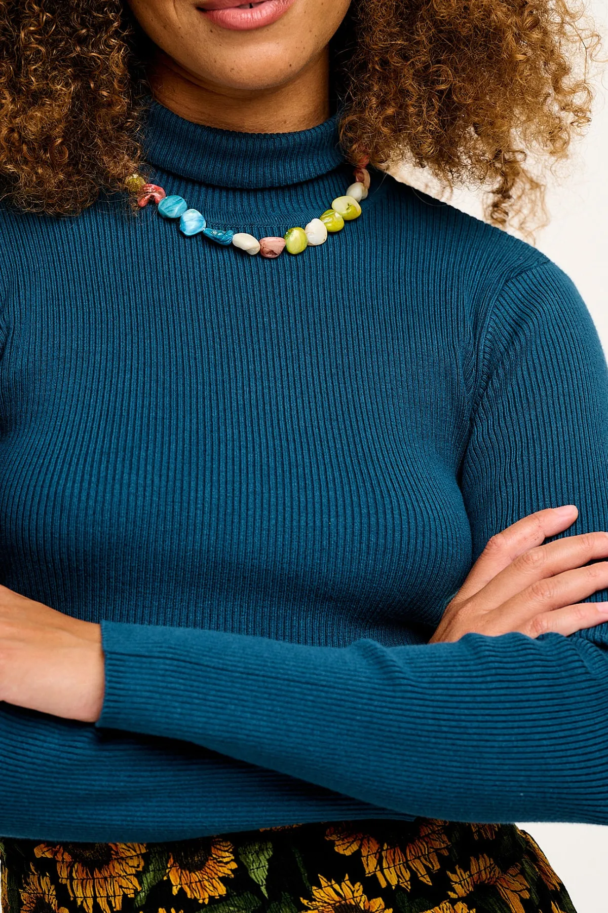 Outlet Aiden - Roll Neck Knitted Cotton Top in Twilight Blue All Tops & Tees|Knitwear