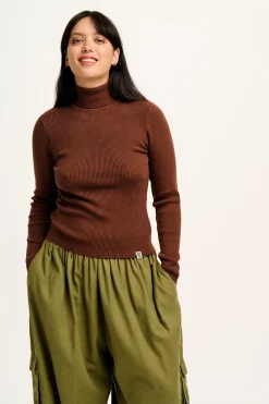 Outlet Aiden - Roll Neck Knitted Top in Mocha Brown All Tops & Tees|Knitwear