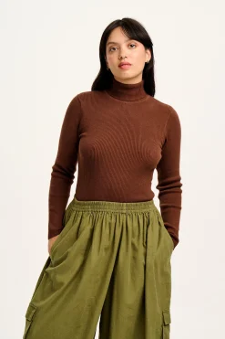 Outlet Aiden - Roll Neck Knitted Top in Mocha Brown All Tops & Tees|Knitwear