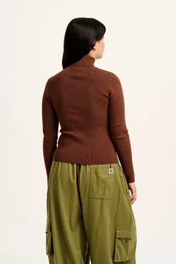 Outlet Aiden - Roll Neck Knitted Top in Mocha Brown All Tops & Tees|Knitwear