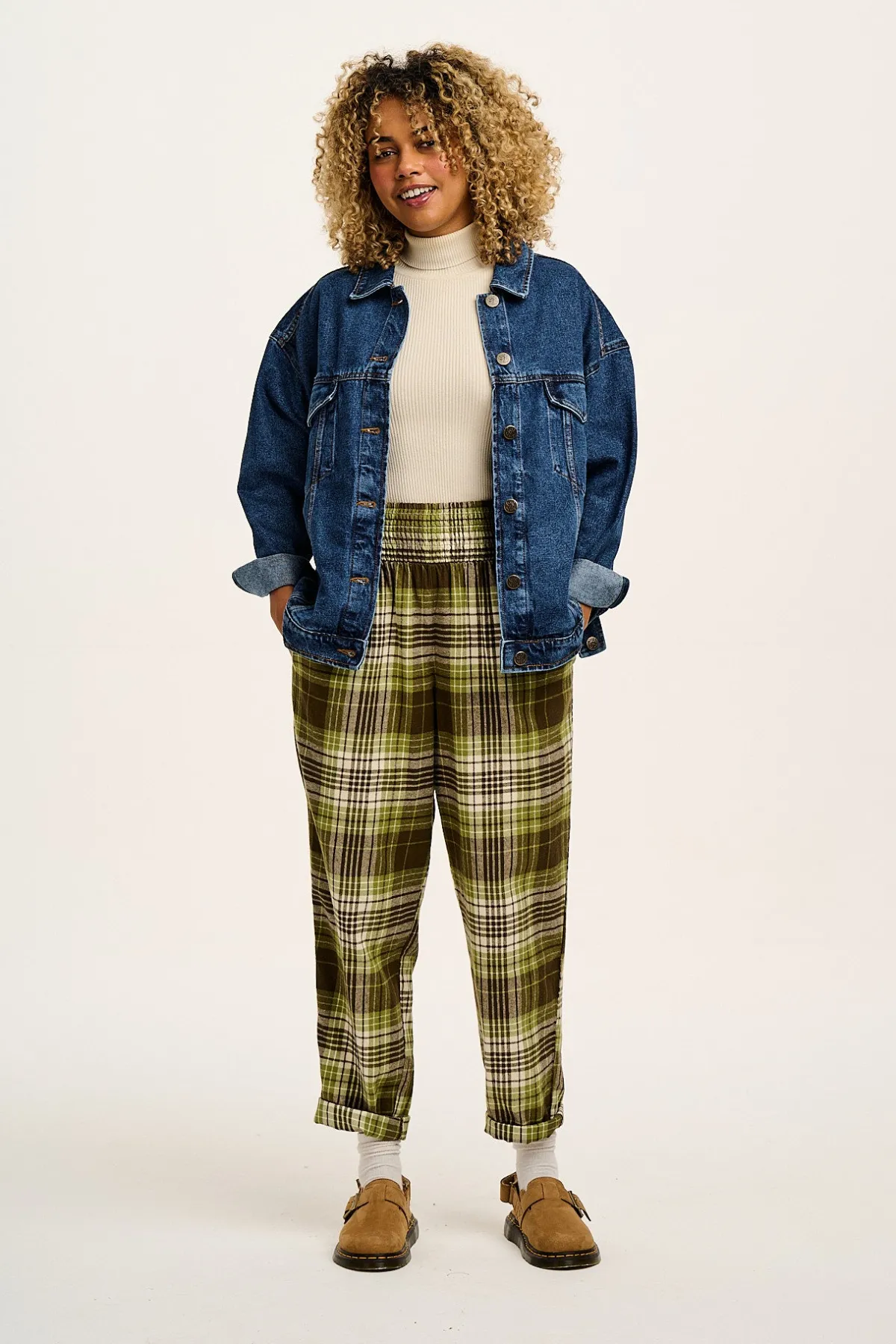 Hot Alexa - Brushed Cotton Trousers in Green Forest Tartan All Bottoms|Trousers