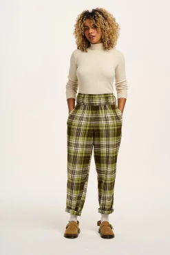 Hot Alexa - Brushed Cotton Trousers in Green Forest Tartan All Bottoms|Trousers