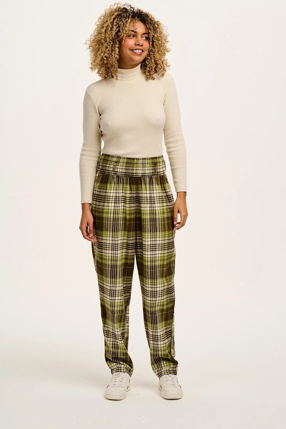 Hot Alexa - Brushed Cotton Trousers in Green Forest Tartan All Bottoms|Trousers