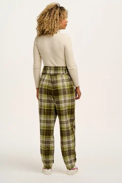 Hot Alexa - Brushed Cotton Trousers in Green Forest Tartan All Bottoms|Trousers