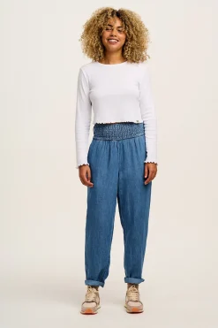 Online Alexa - Cotton & Hemp Trousers in Mid Wash Blue All Bottoms|Jeans