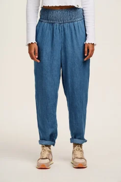 Online Alexa - Cotton & Hemp Trousers in Mid Wash Blue All Bottoms|Jeans