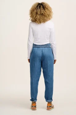 Online Alexa - Cotton & Hemp Trousers in Mid Wash Blue All Bottoms|Jeans