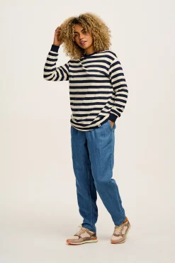 Online Alexa - Cotton & Hemp Trousers in Mid Wash Blue All Bottoms|Jeans
