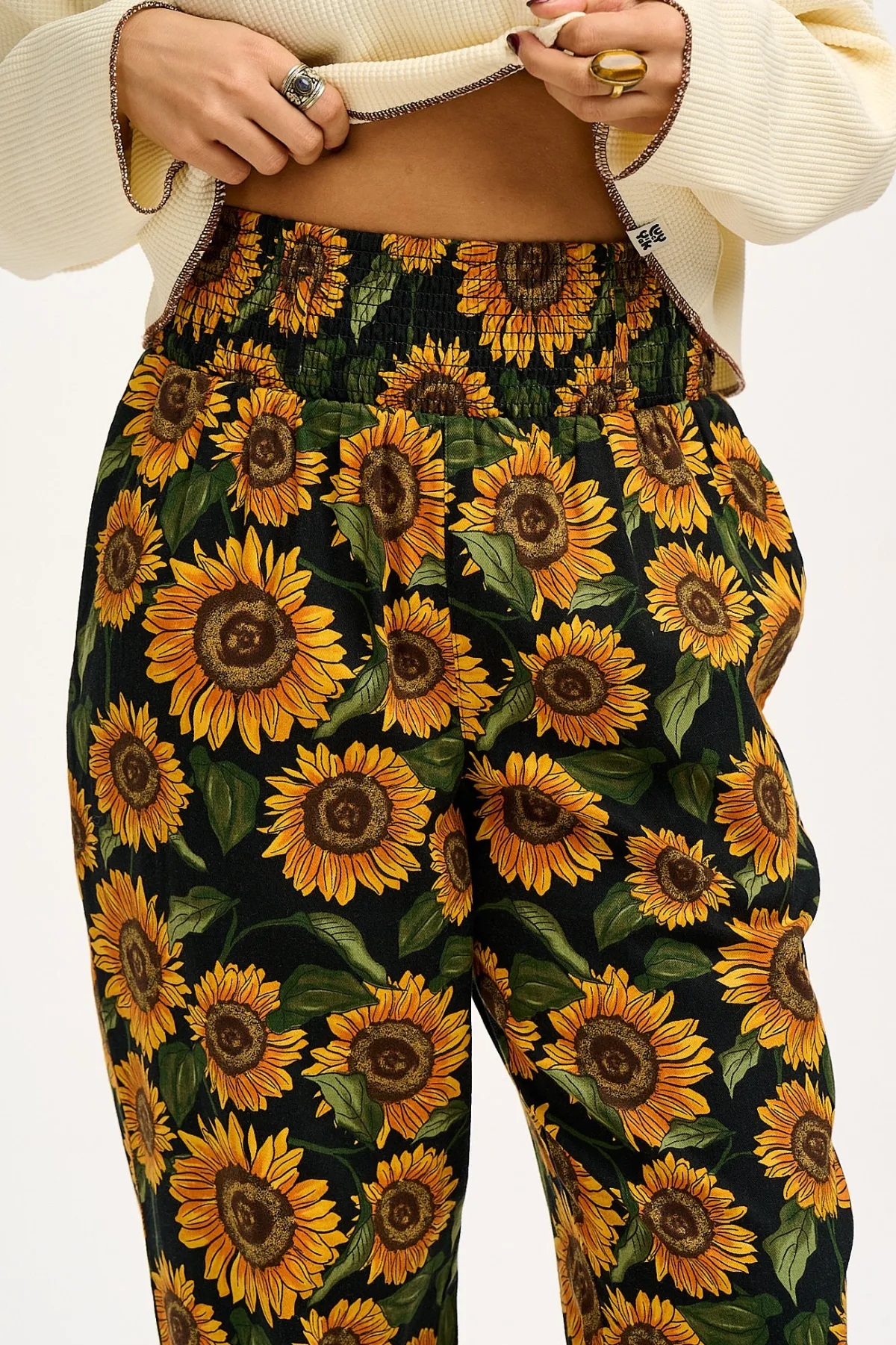 Fashion Alexa - Cotton Trousers in Sunflower Print All Bottoms