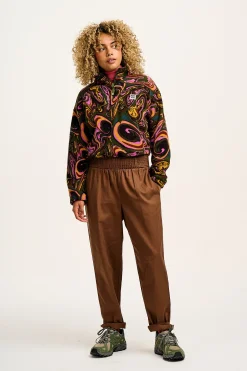 Clearance Alexa - Cotton Trousers in Cocoa Brown All Bottoms