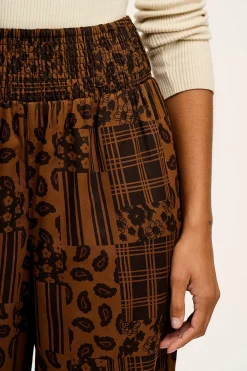 Clearance Alexa - Cotton Trousers in Brown Penny Patchwork Print All Bottoms|Trousers