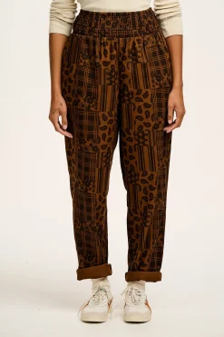 Clearance Alexa - Cotton Trousers in Brown Penny Patchwork Print All Bottoms|Trousers