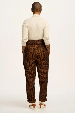 Clearance Alexa - Cotton Trousers in Brown Penny Patchwork Print All Bottoms|Trousers