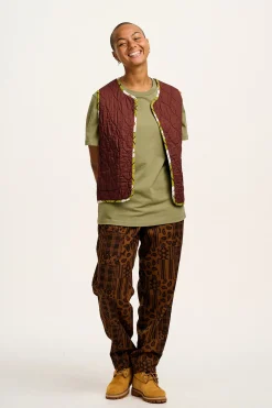 Clearance Alexa - Cotton Trousers in Brown Penny Patchwork Print All Bottoms|Trousers
