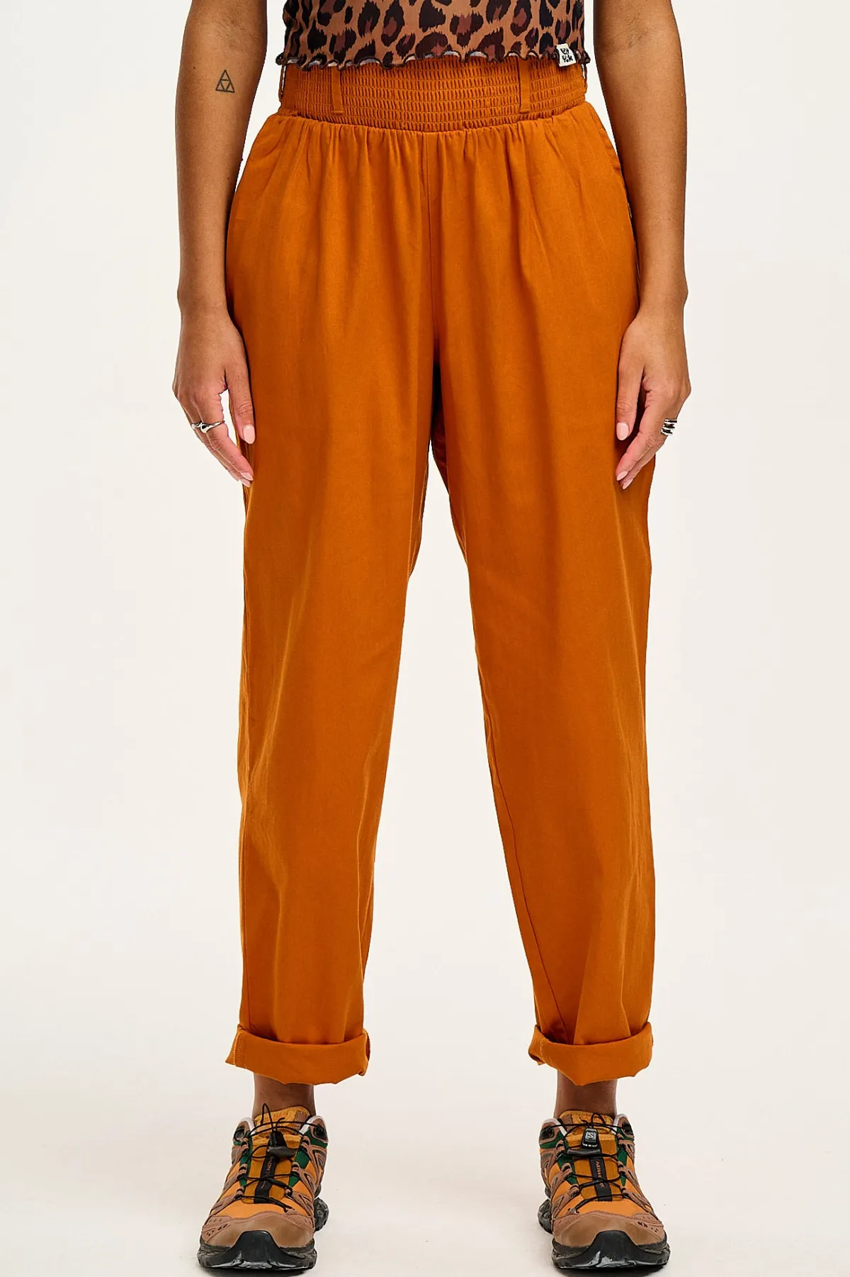 Fashion Alexa - Cotton Trousers in Hawaiian Sunset Orange All Bottoms|Trousers