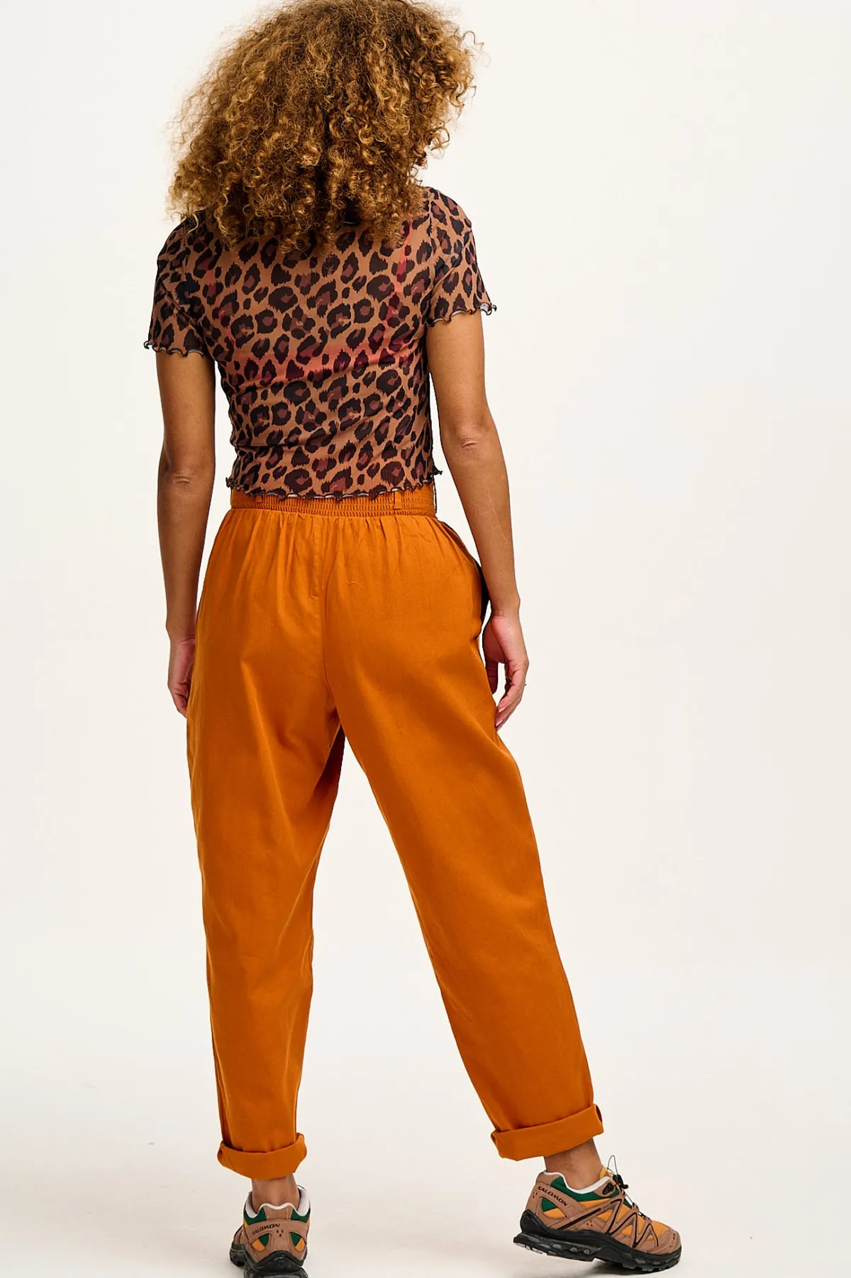 Fashion Alexa - Cotton Trousers in Hawaiian Sunset Orange All Bottoms|Trousers