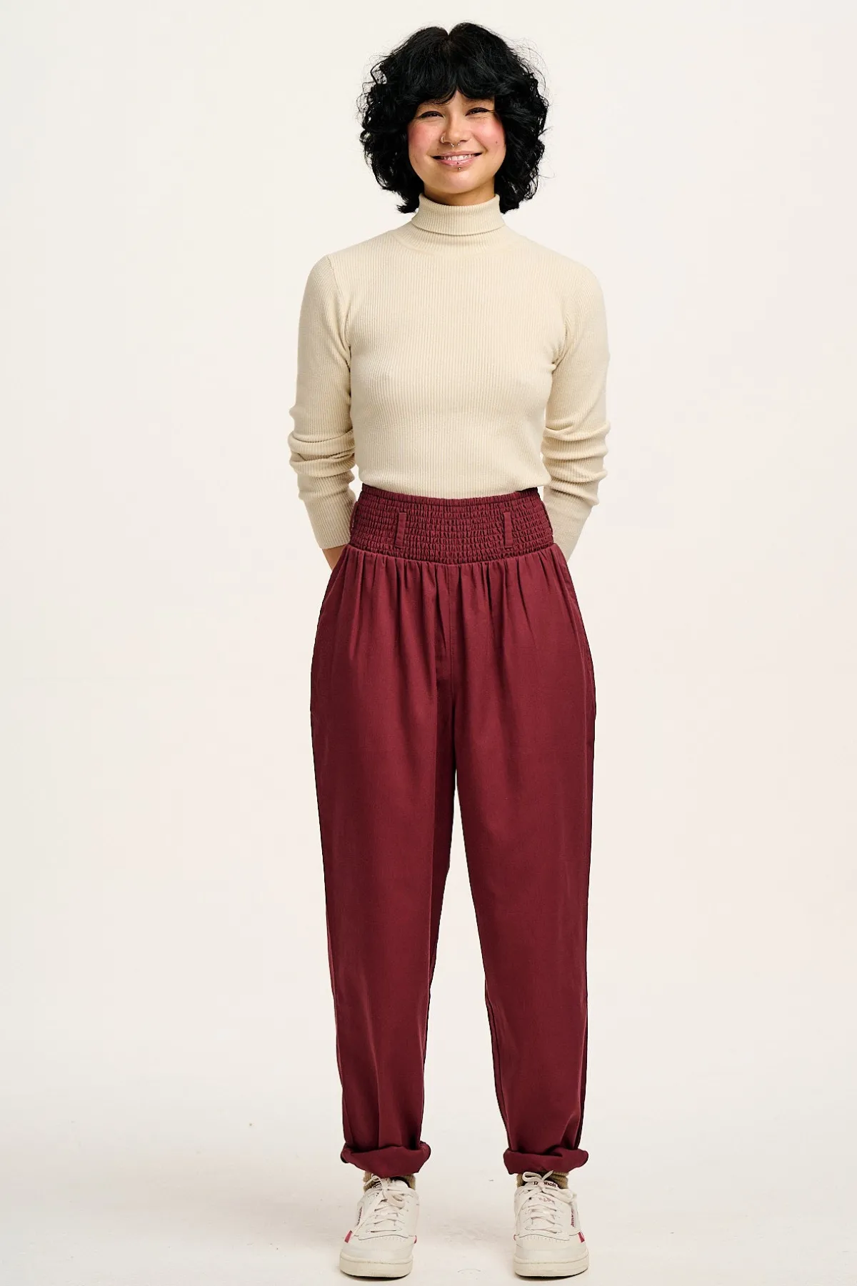 Best Alexa - Cotton Trousers in Merlot Red All Bottoms|Trousers