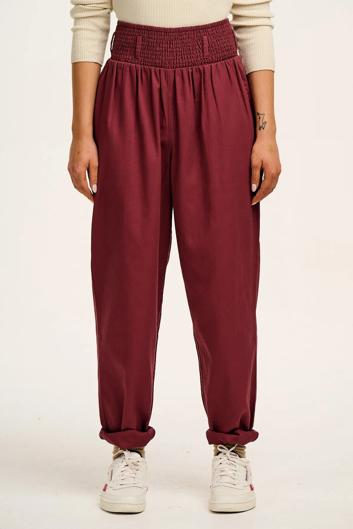 Best Alexa - Cotton Trousers in Merlot Red All Bottoms|Trousers