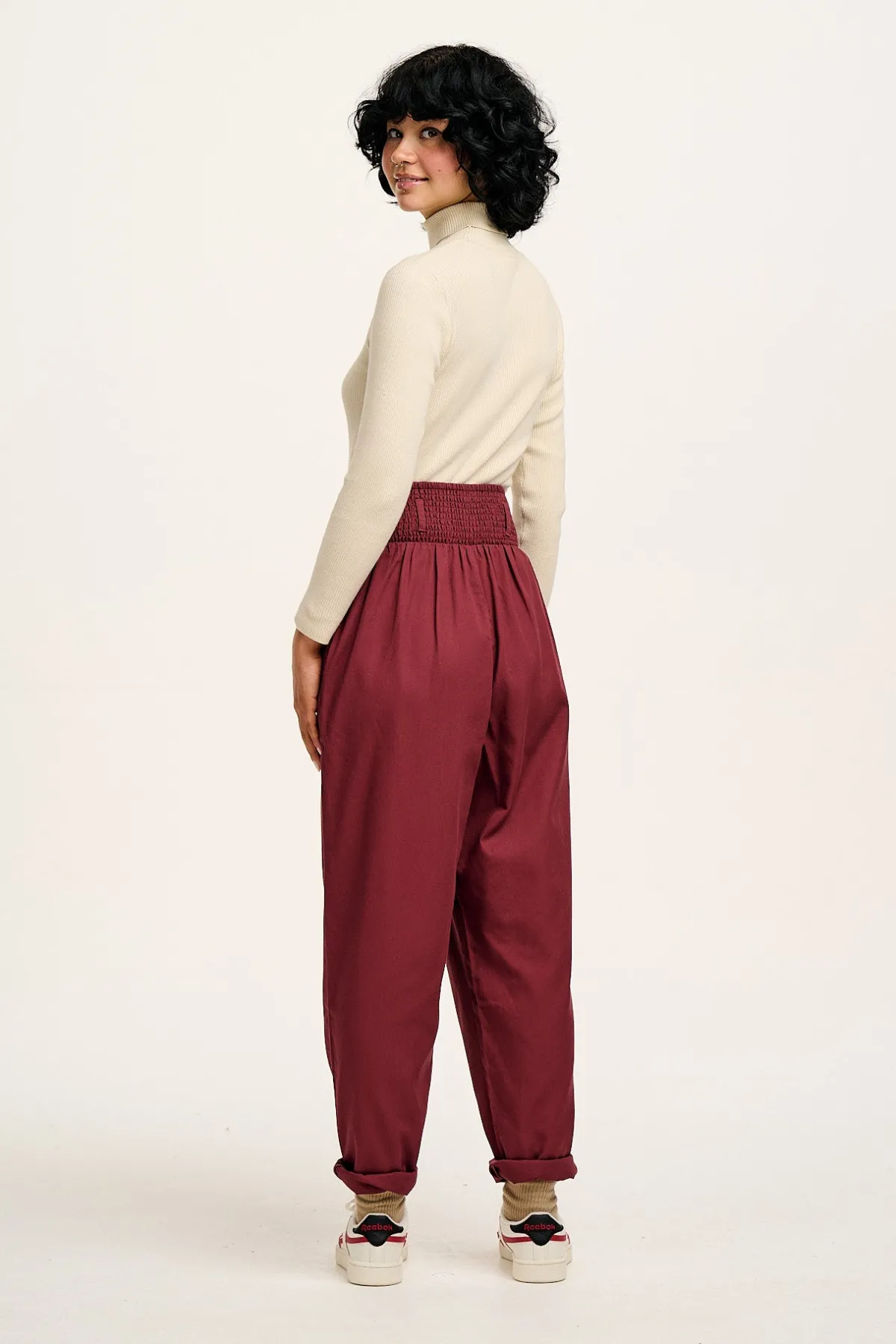 Best Alexa - Cotton Trousers in Merlot Red All Bottoms|Trousers