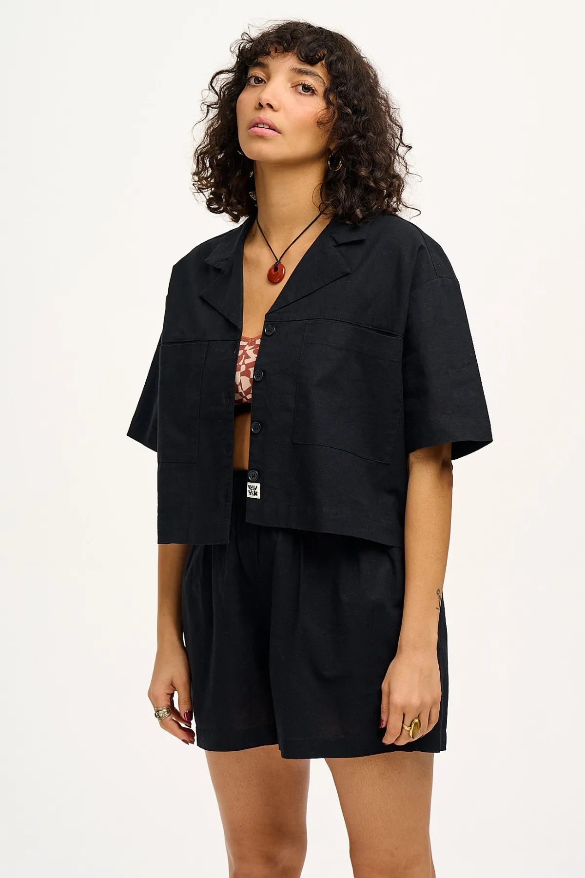Clearance Alfie - Cotton & Linen Shirt in Black All Tops & Tees|Shirts