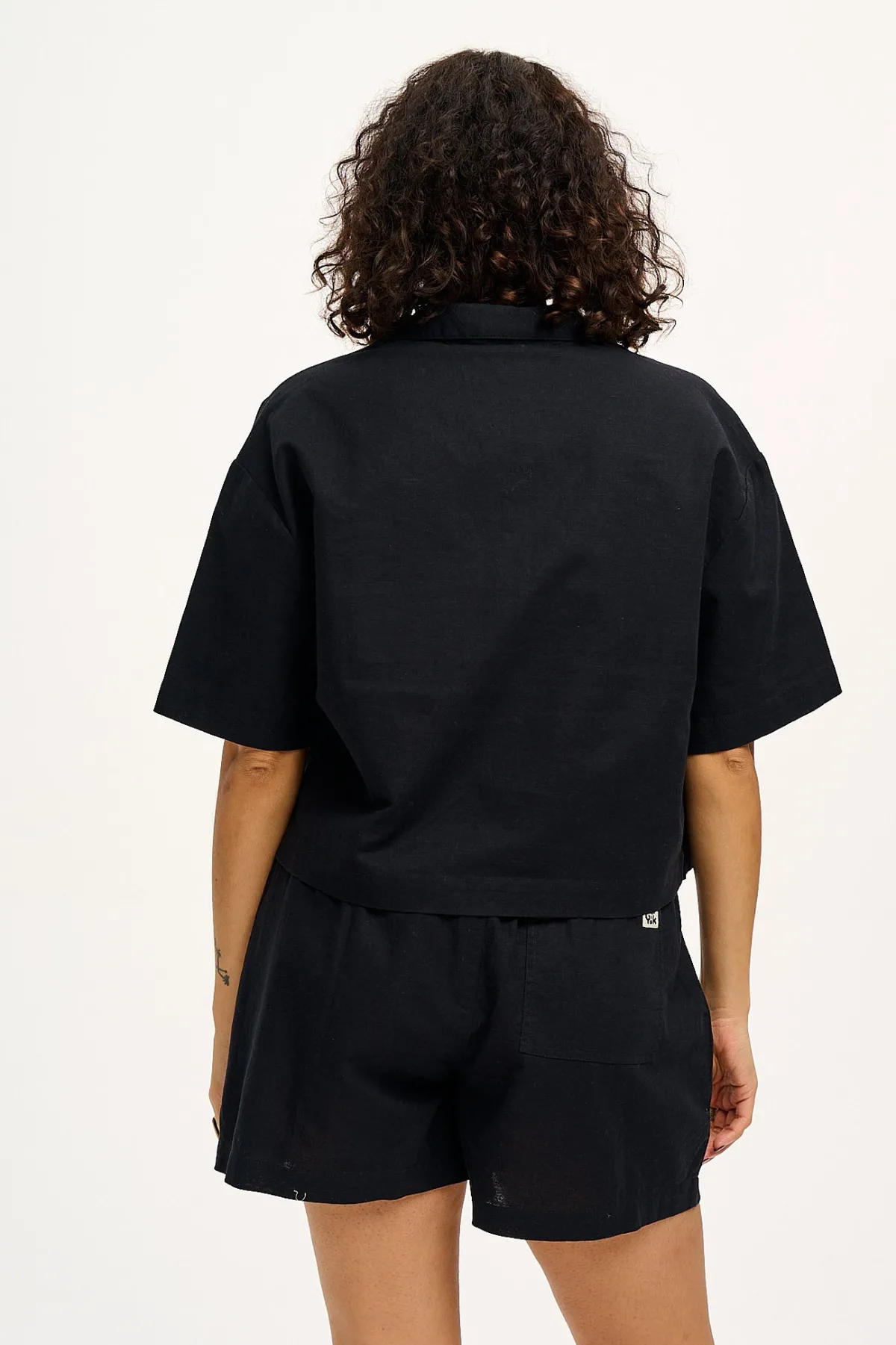 Clearance Alfie - Cotton & Linen Shirt in Black All Tops & Tees|Shirts