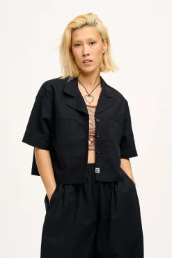 Clearance Alfie - Cotton & Linen Shirt in Black All Tops & Tees|Shirts
