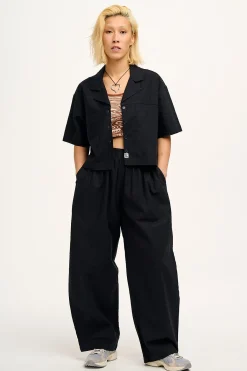 Clearance Alfie - Cotton & Linen Shirt in Black All Tops & Tees|Shirts