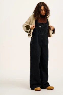 Fashion Ali - Slouchy Denim Dungarees in Washed Black All Dungarees|Ali - Slouchy